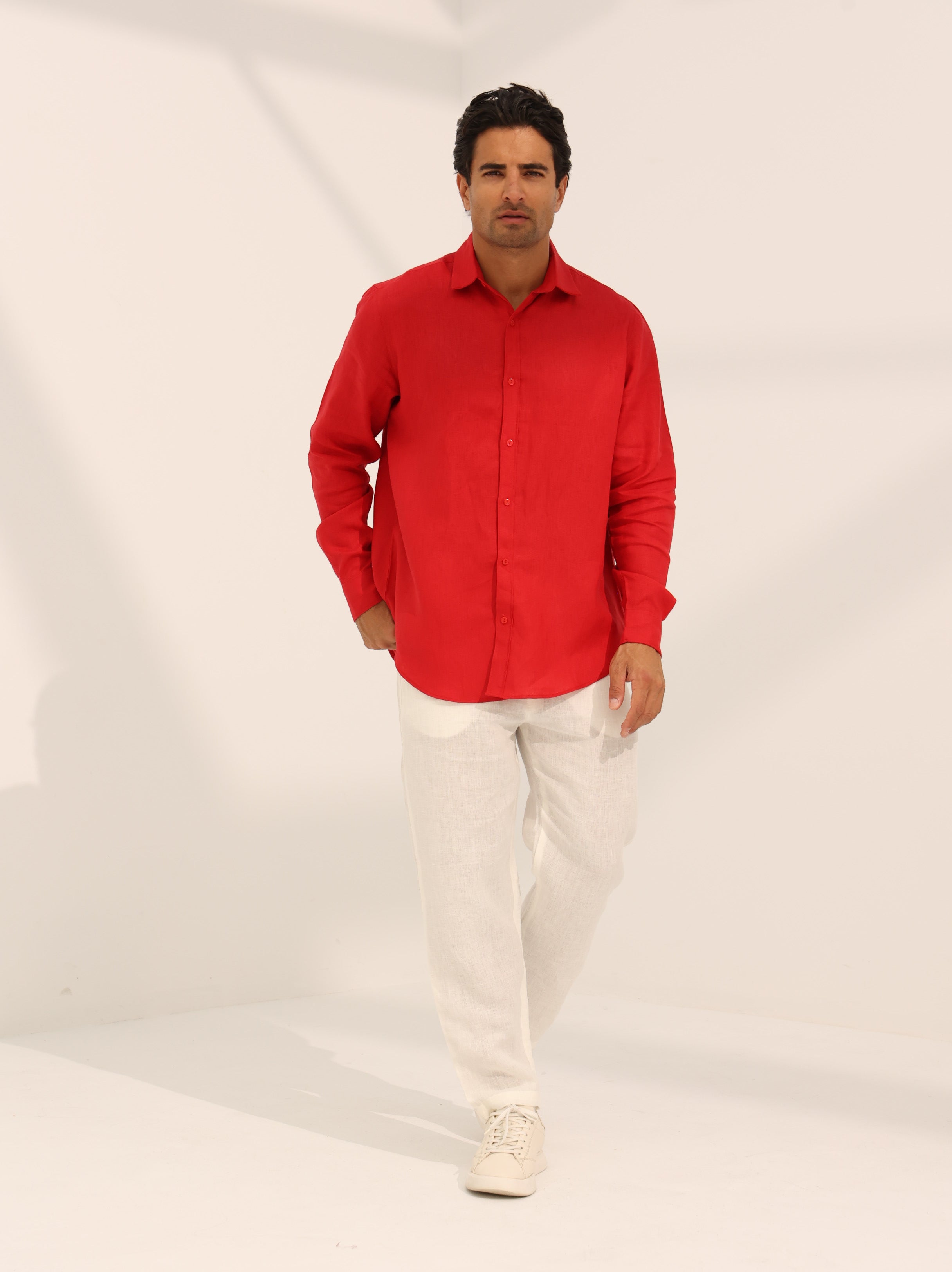 100% pure linen, long sleeve shirt in orange