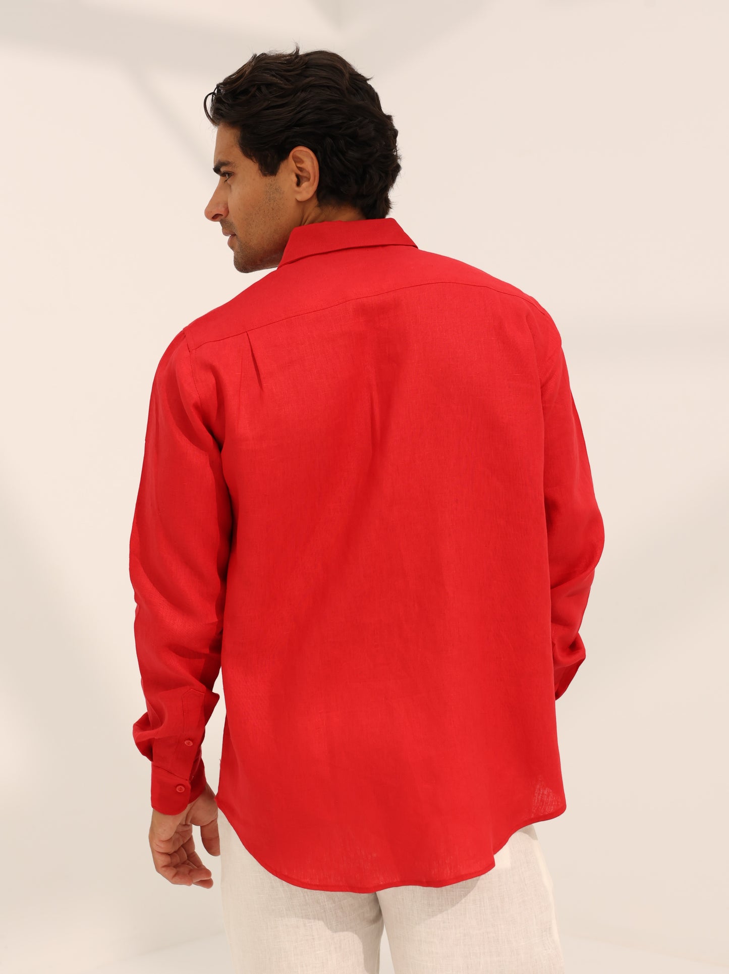 100% pure linen, long sleeve shirt in red