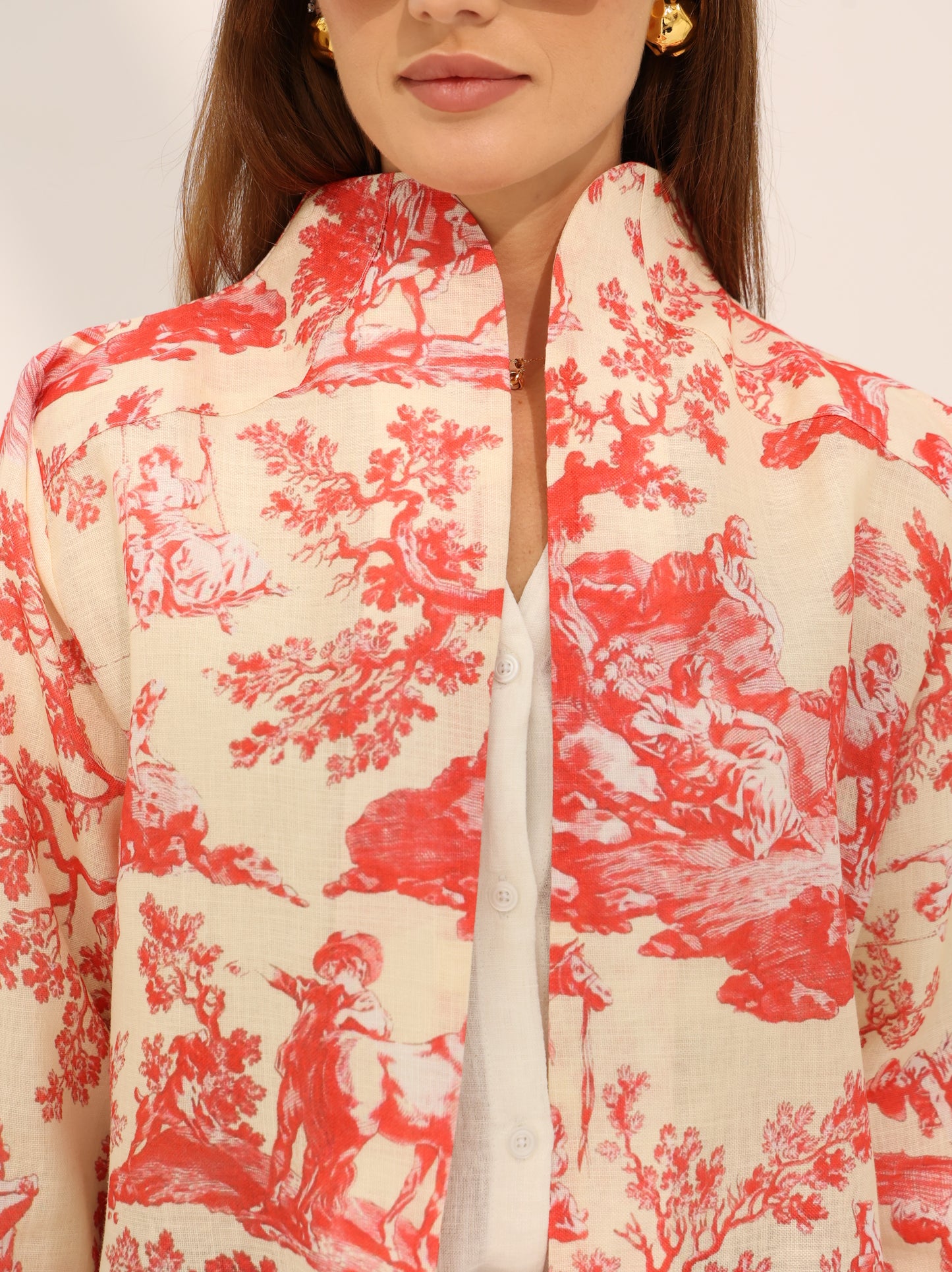 Limited Edition off-white coat with roman red print