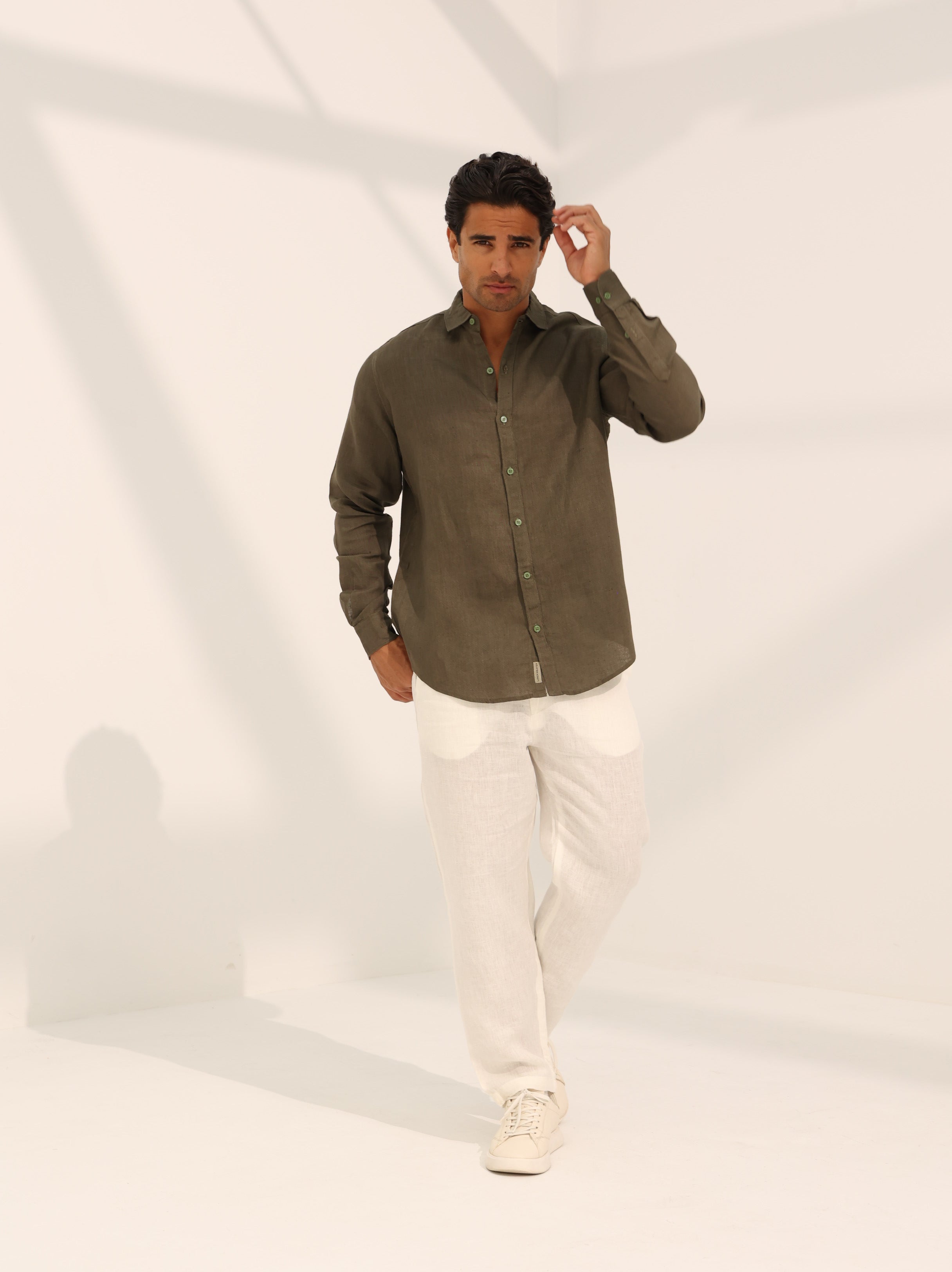 100% pure linen, long sleeve shirt in lime green