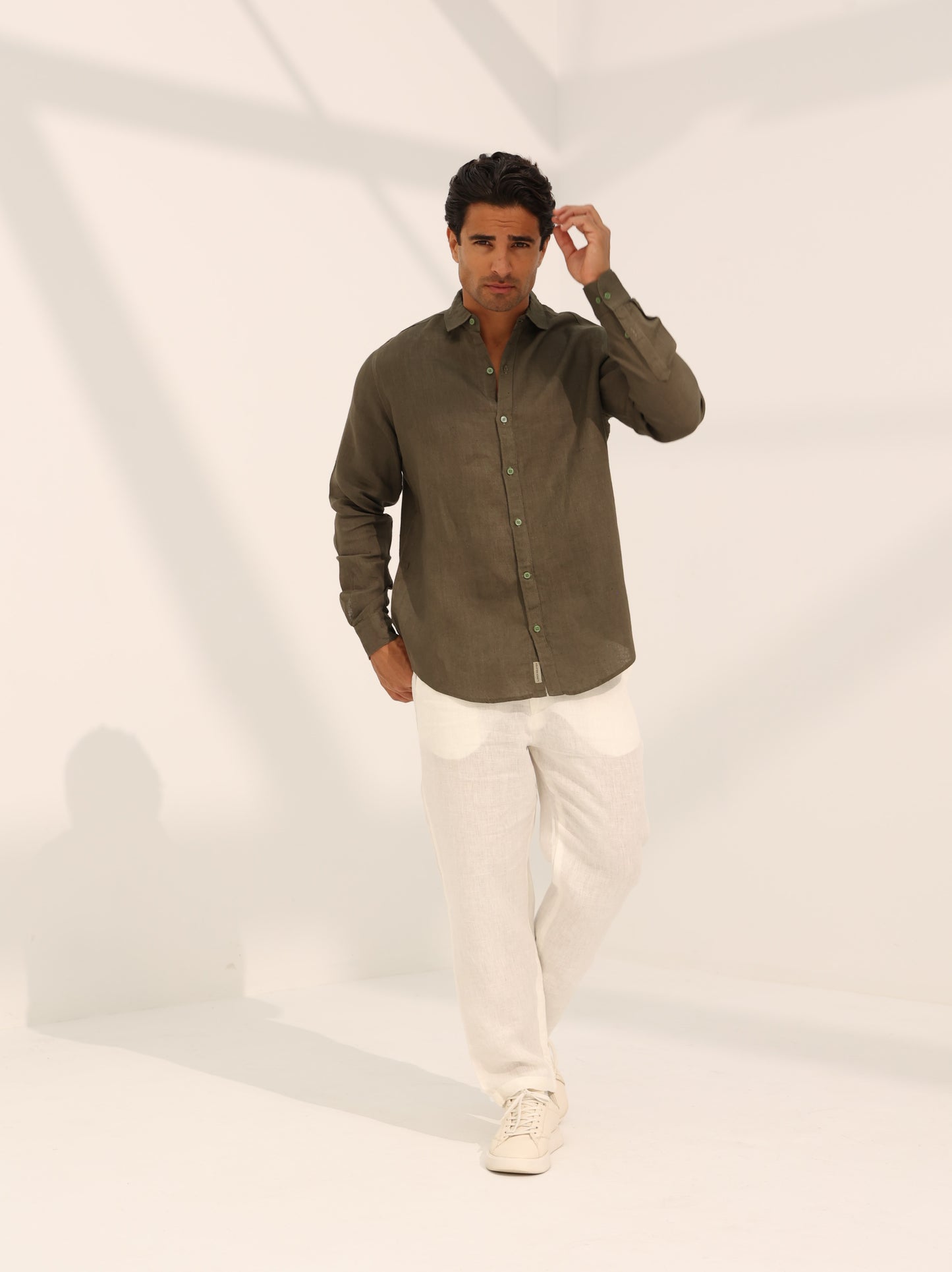 100% pure linen, long sleeve shirt in red