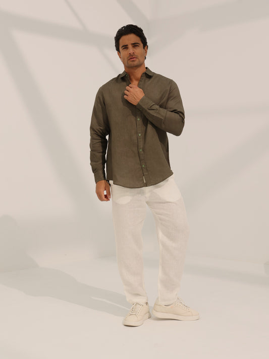 100% Pure linen Trousers in white