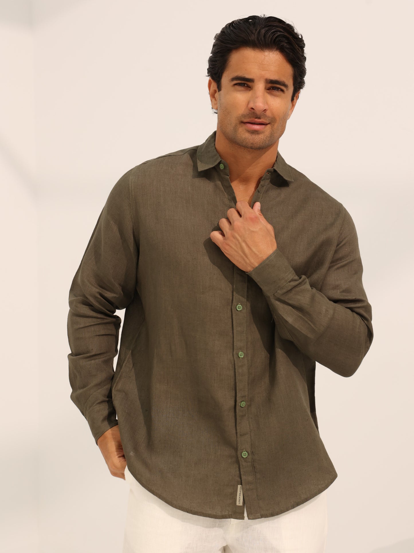 100% pure linen, long sleeve shirt in lime green