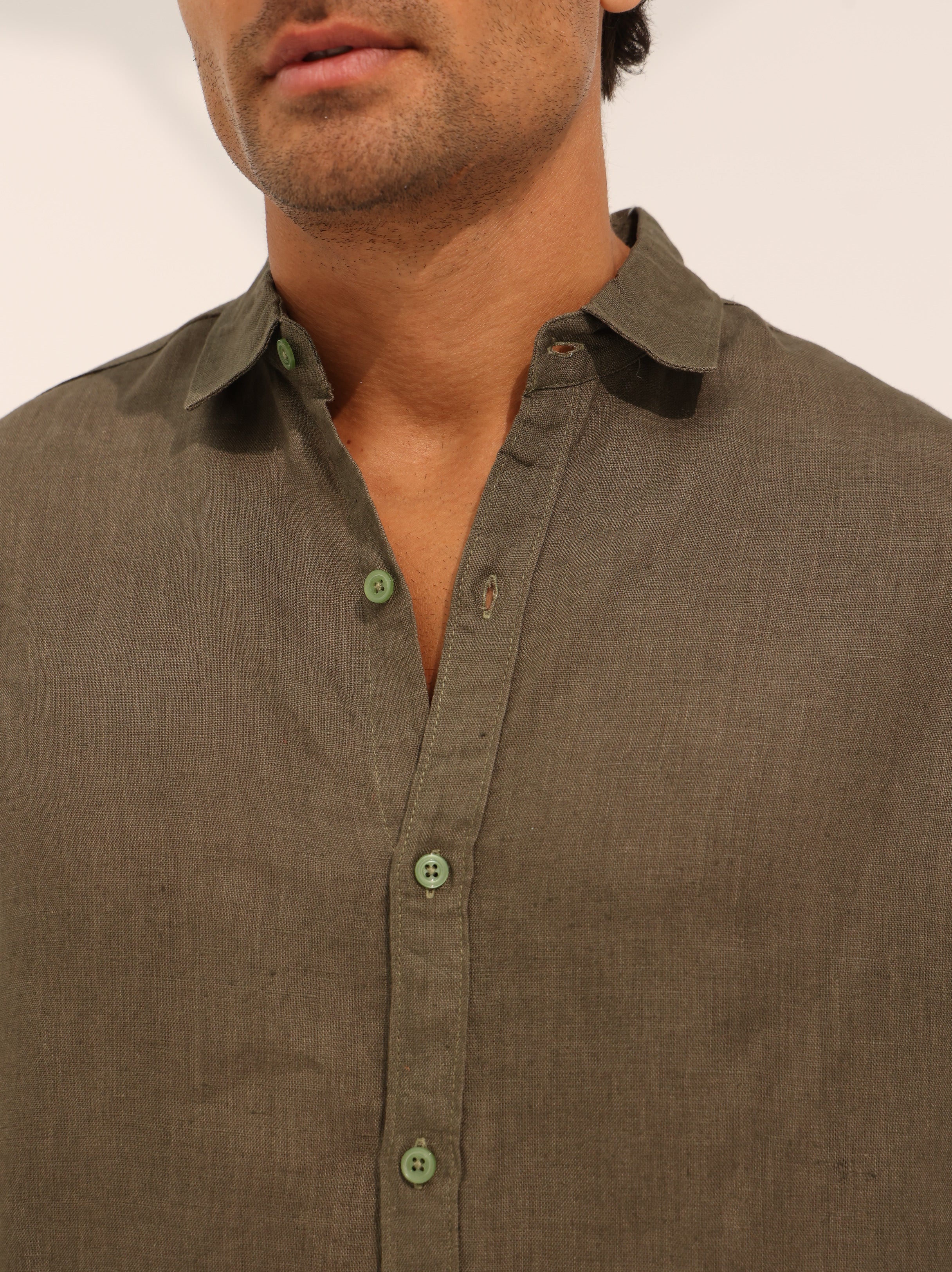 100% pure linen, long sleeve shirt in lime green