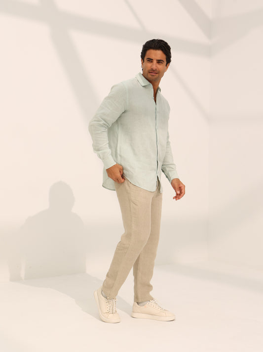 100% Pure linen Trousers in beige