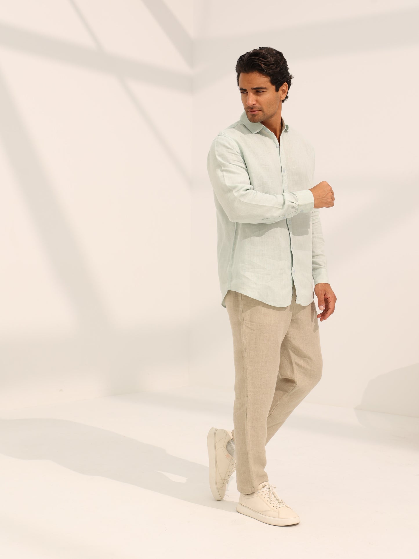 100% pure linen, long sleeve shirt in lime green