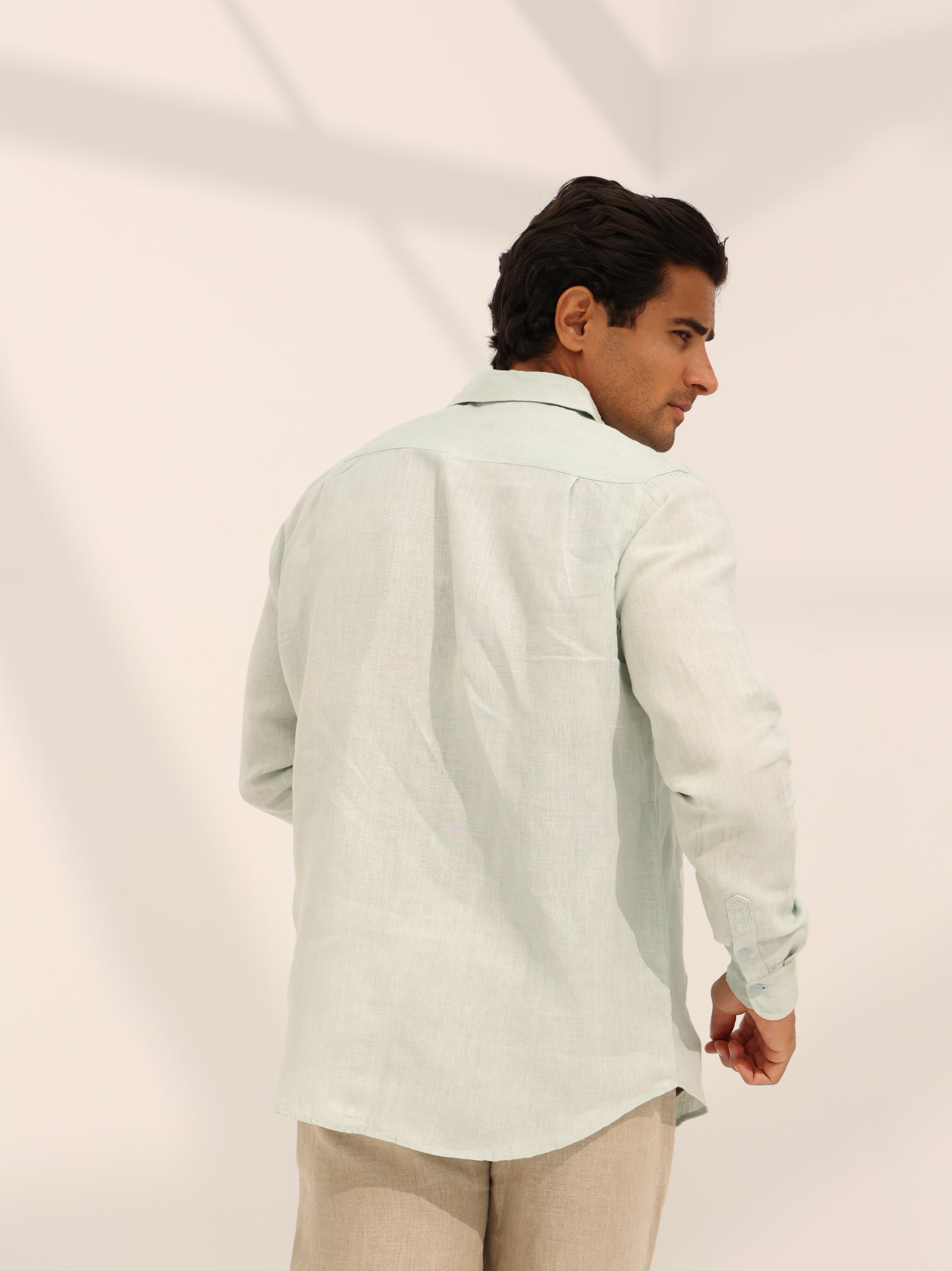 100% pure linen, long sleeve shirt in sky blue