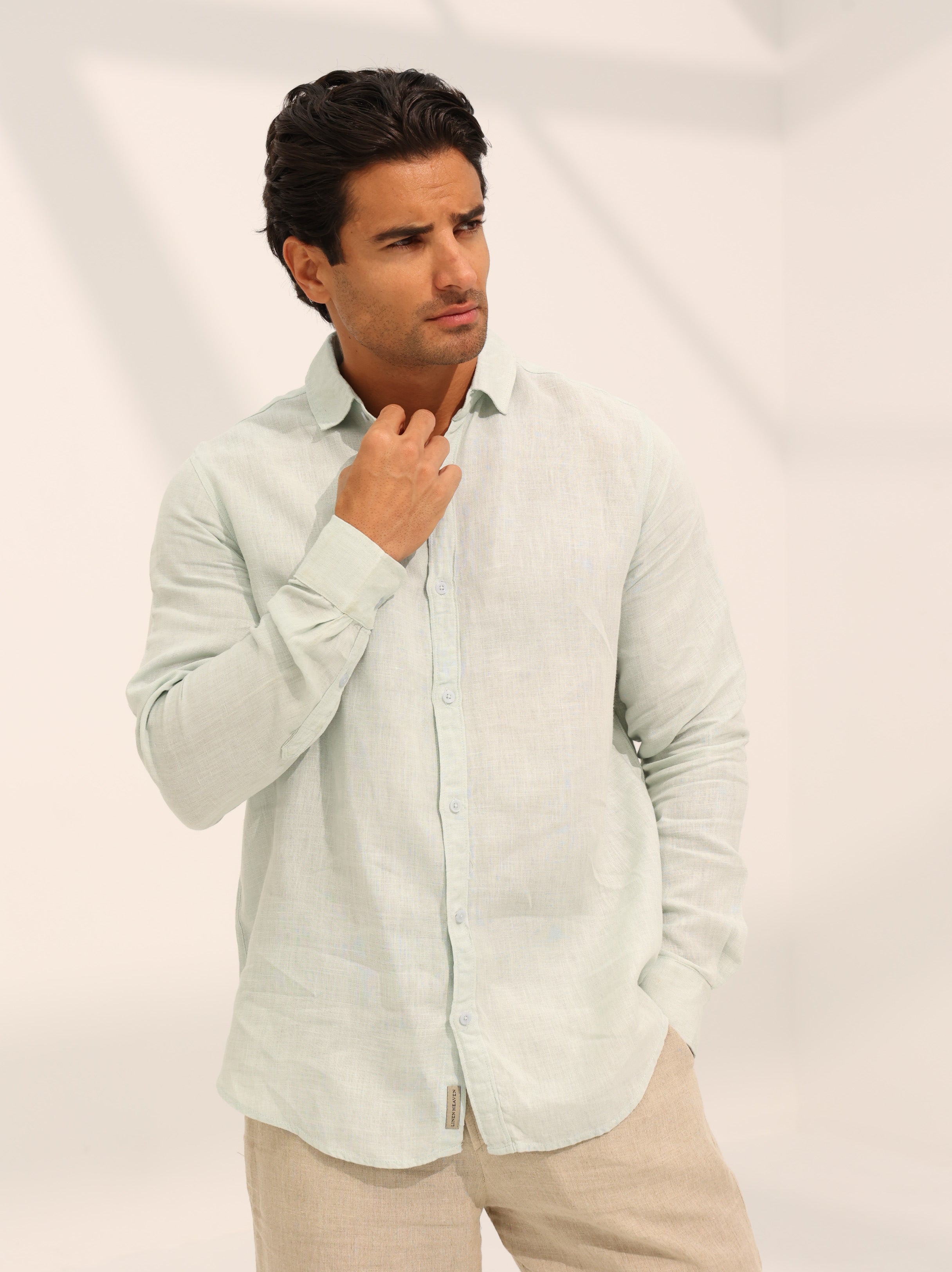 100% pure linen, long sleeve shirt in lime green