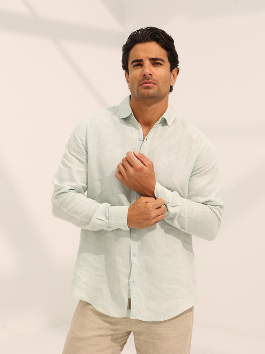 100% pure linen, long sleeve shirt in sky blue