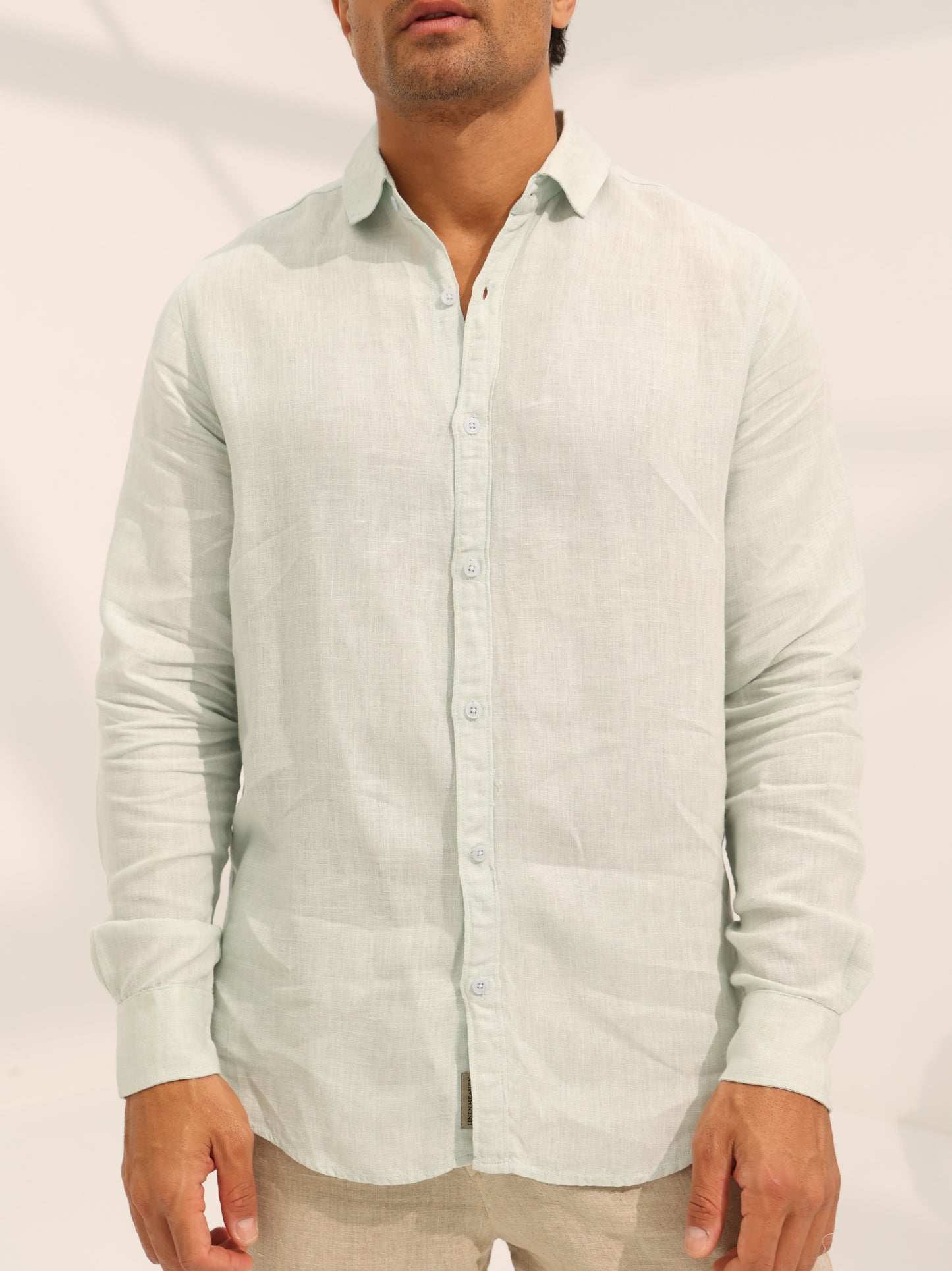 100% pure linen, long sleeve shirt in lime green