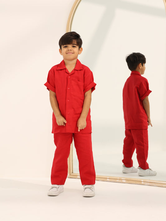 Junior's linen set in red