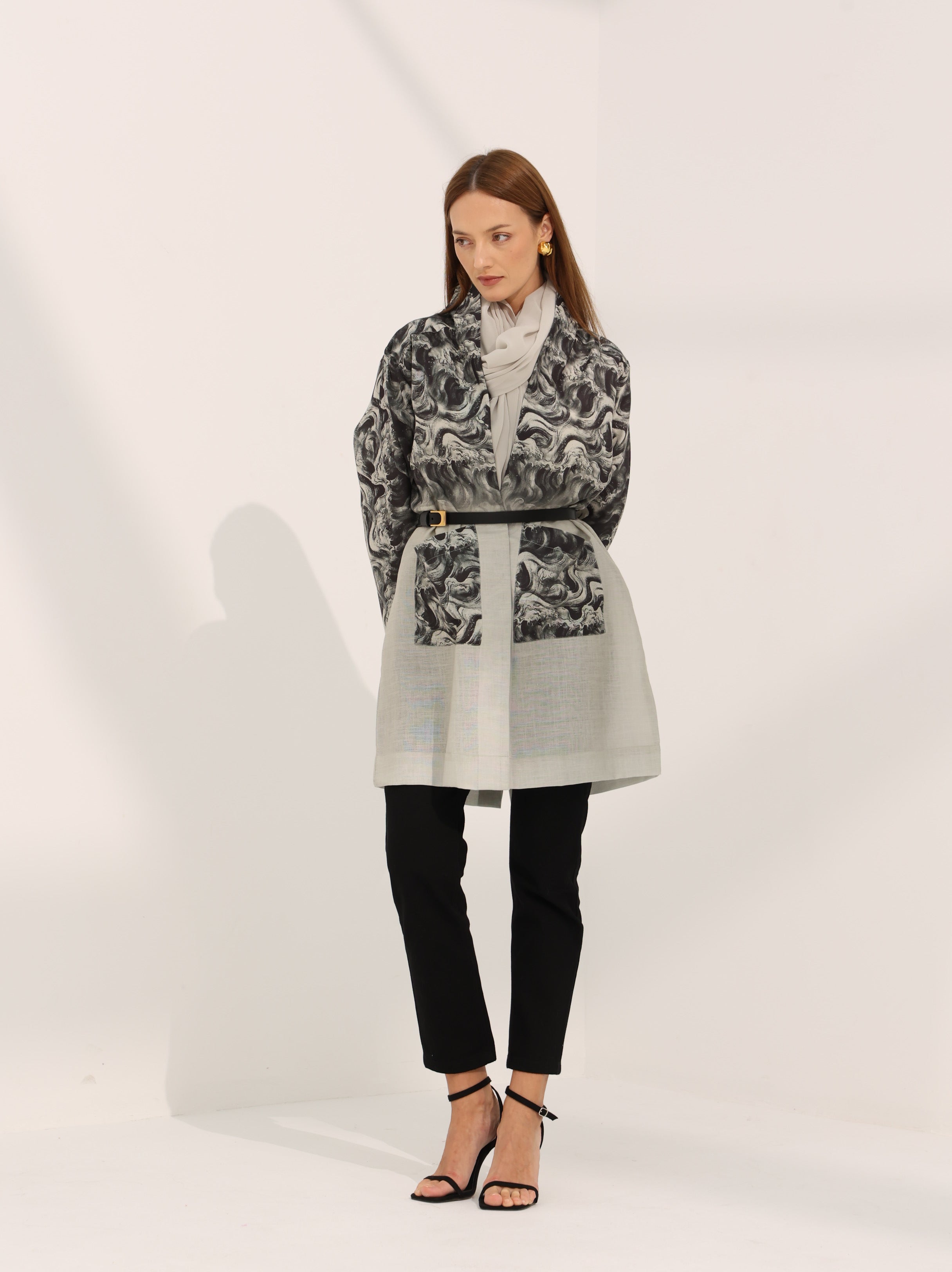 100% pure Linen coat in black and white blend