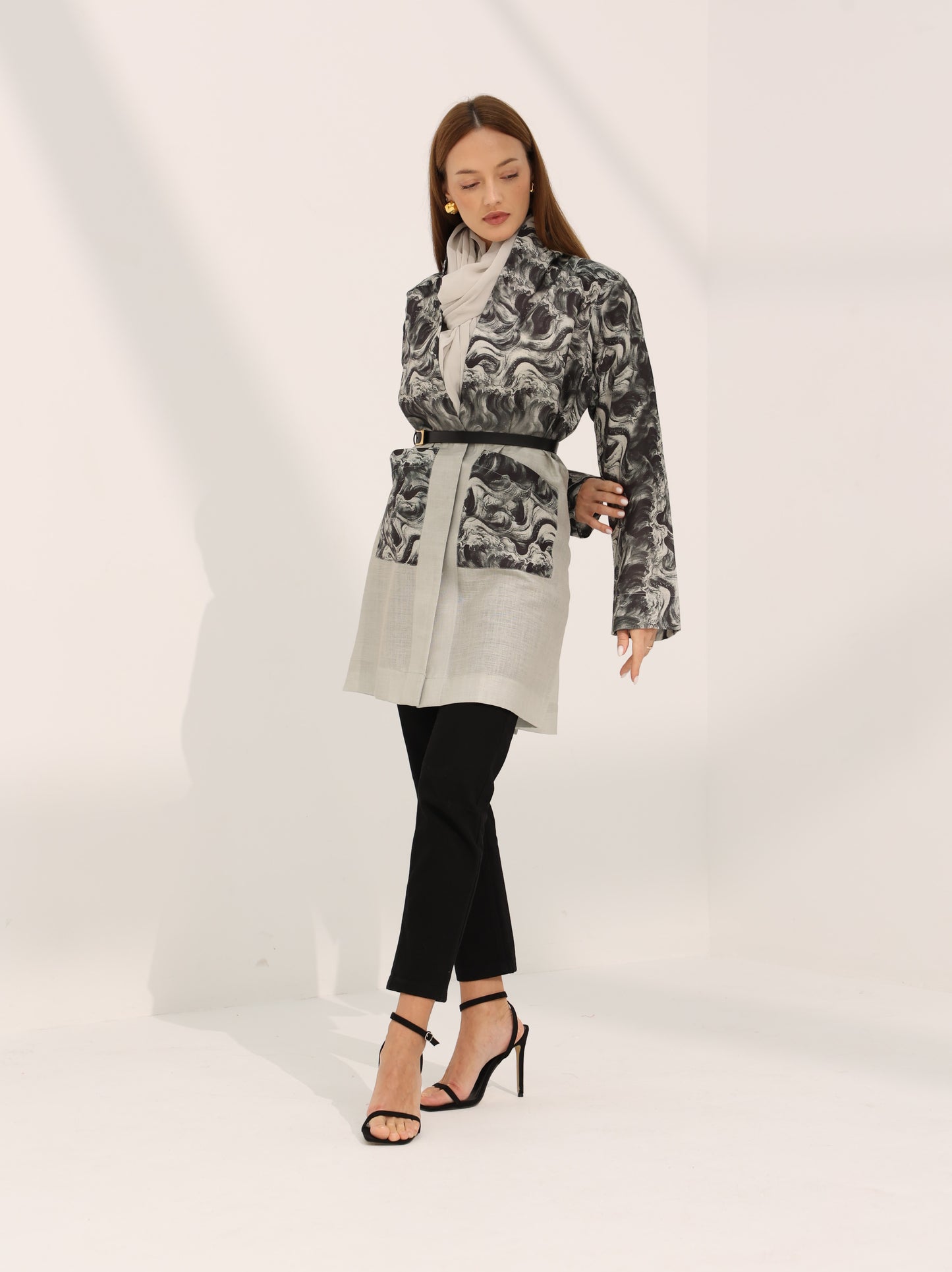 100% pure Linen coat in black and white blend