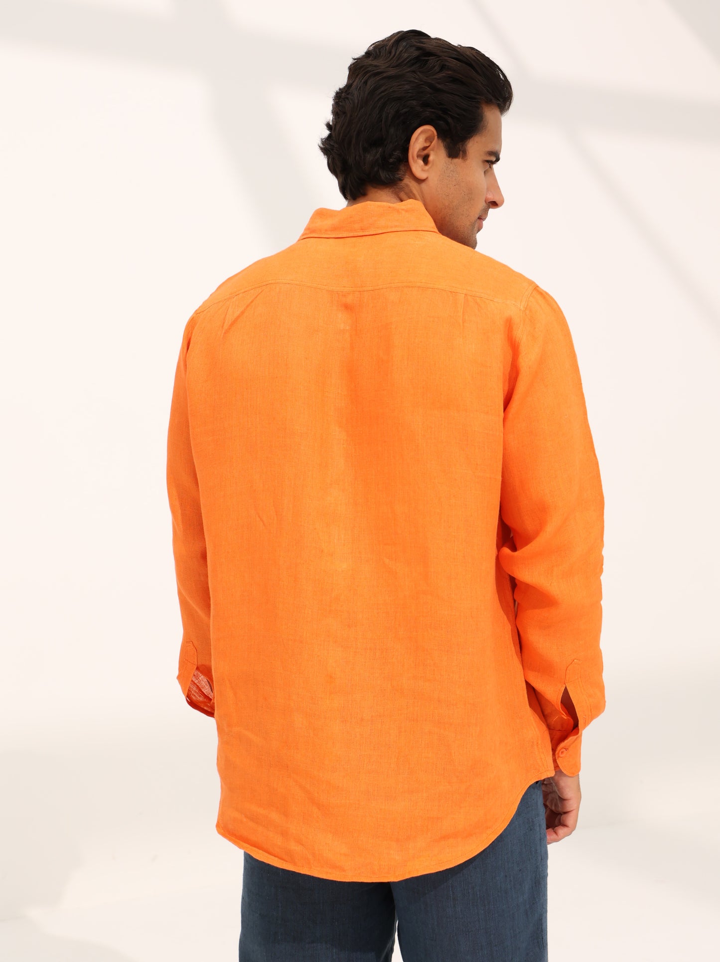 100% pure linen, long sleeve shirt in orange