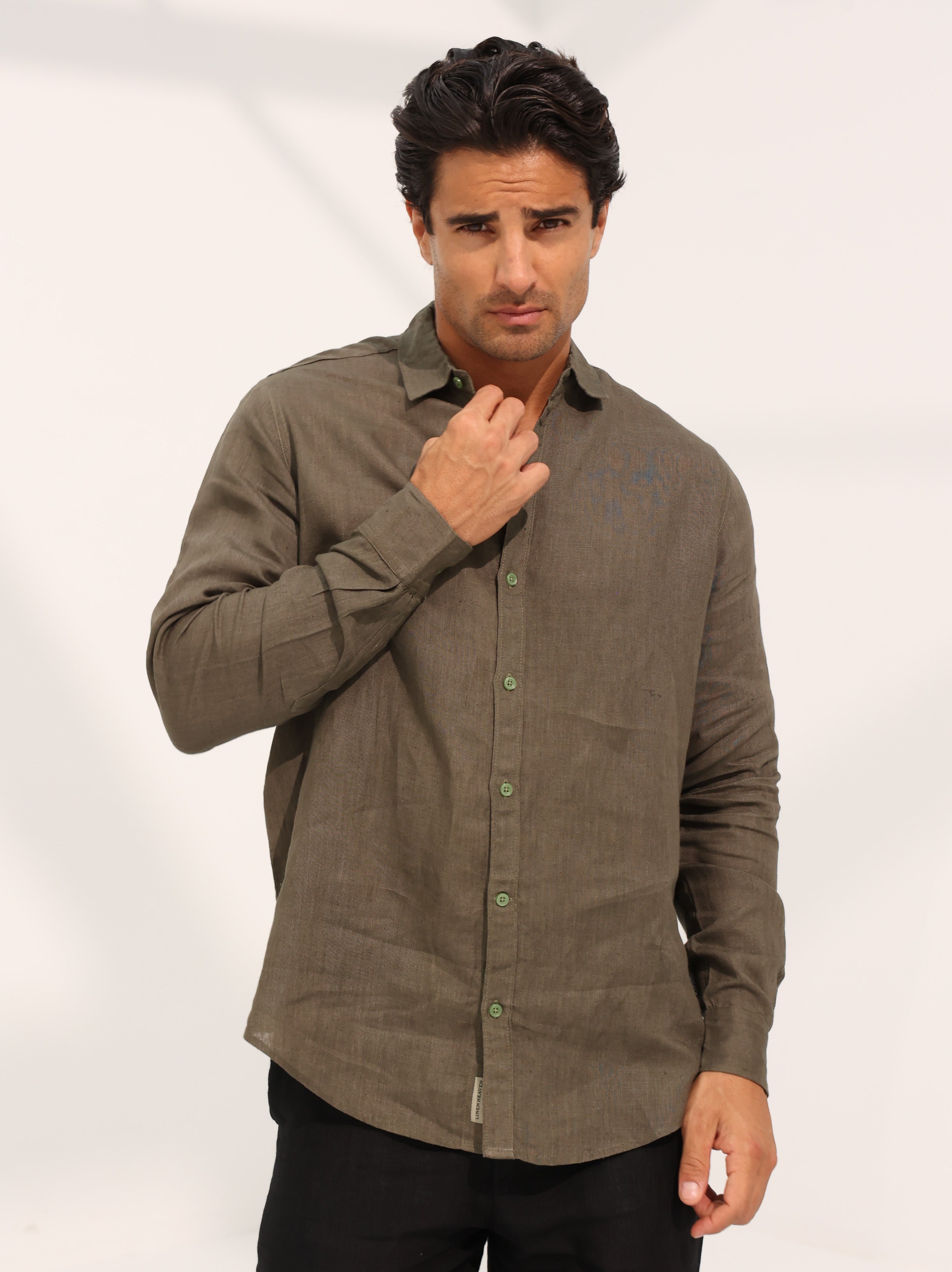 100% pure linen, long sleeve shirt in sky blue