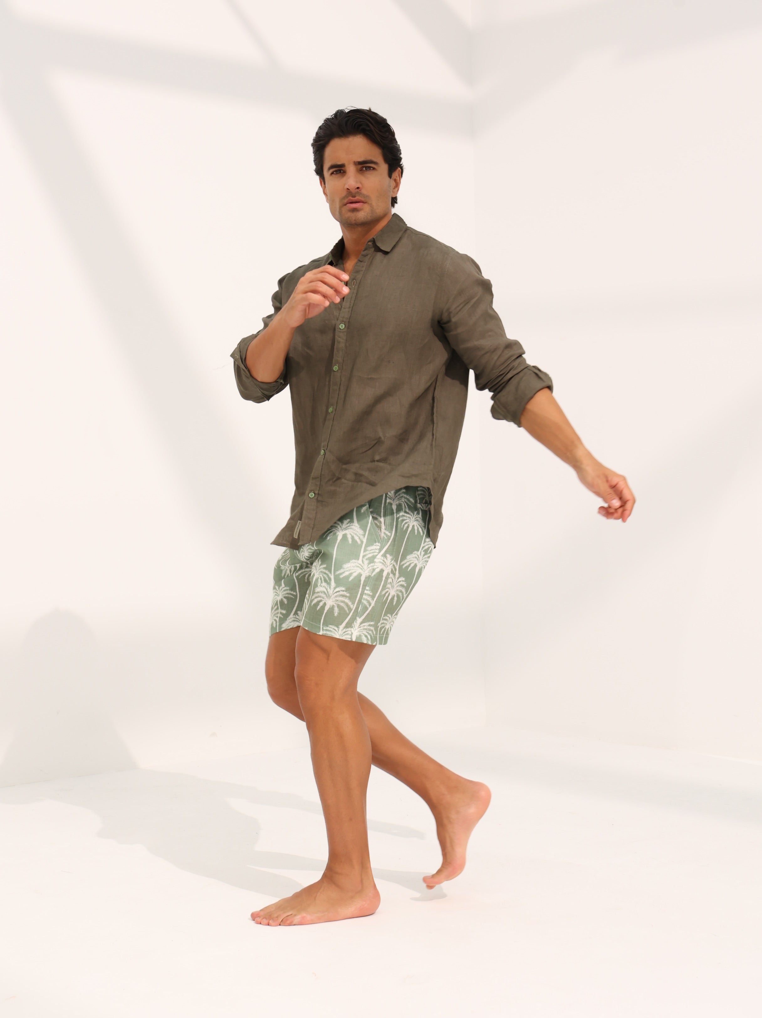 zanzi green, 100% pure linen shorts