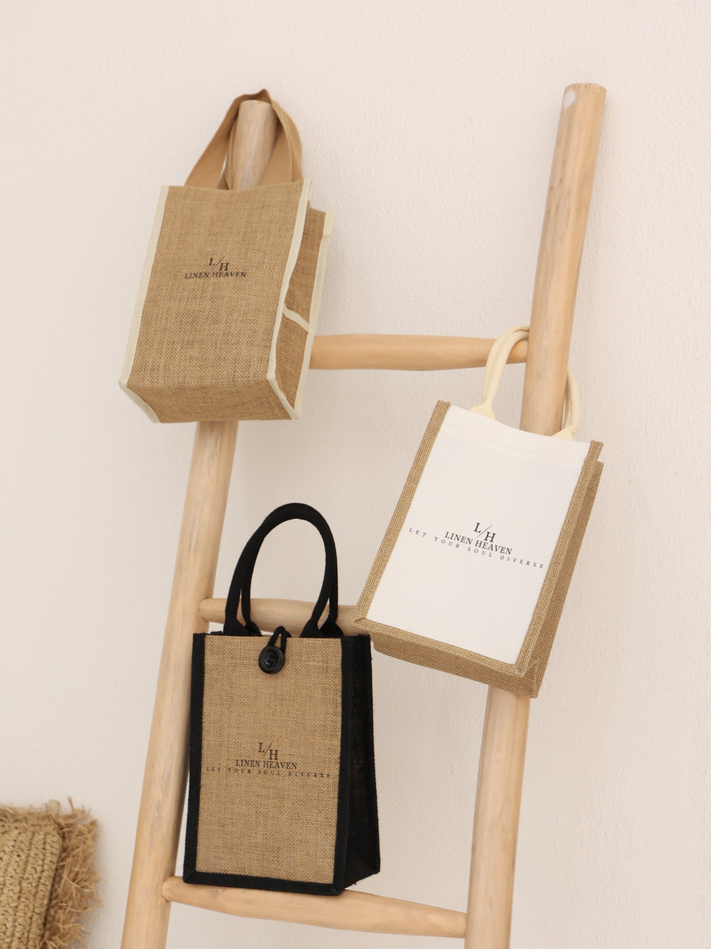 Mini jute Tote bag in Natural detailing