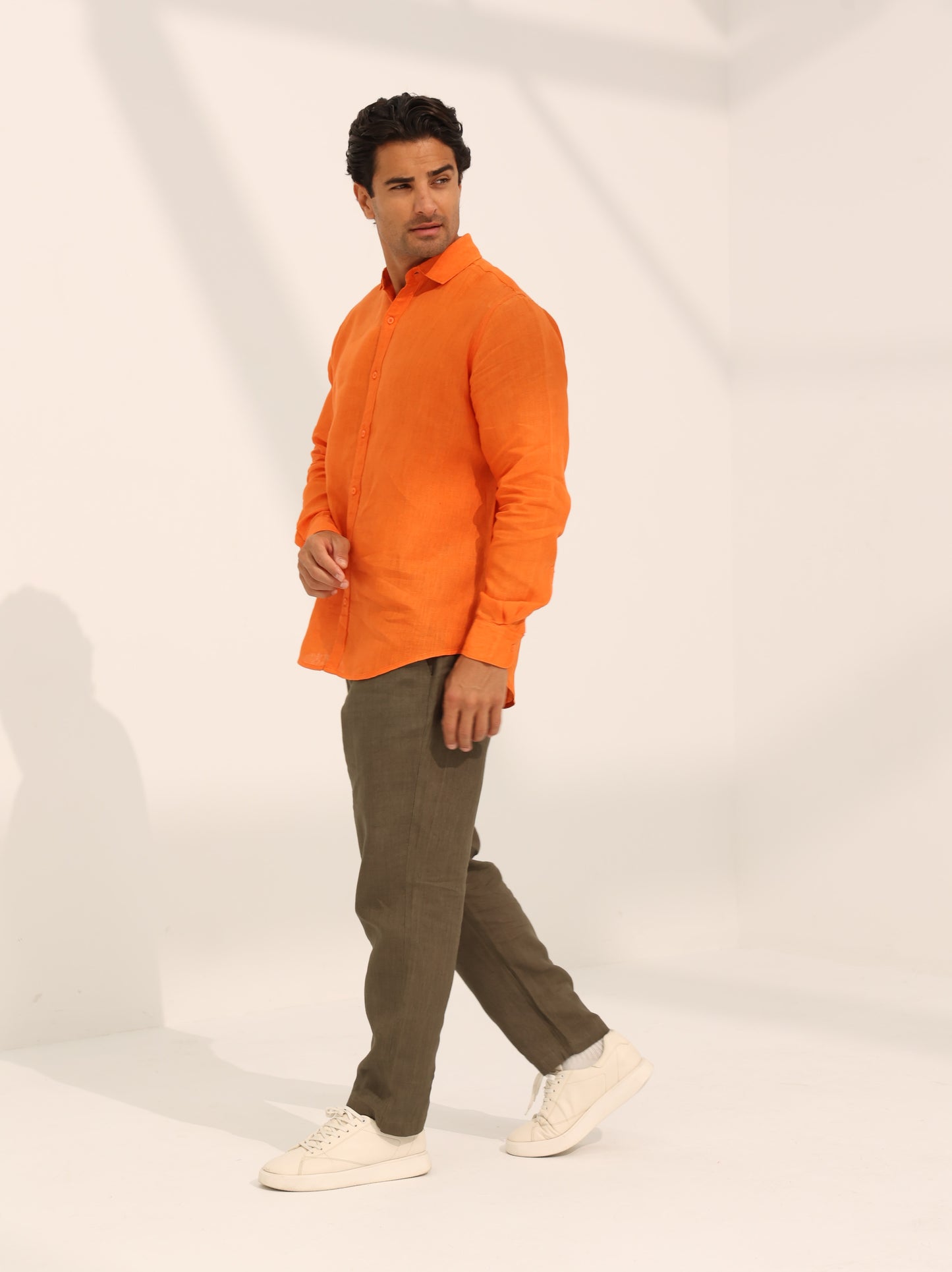 100% pure linen, long sleeve shirt in red