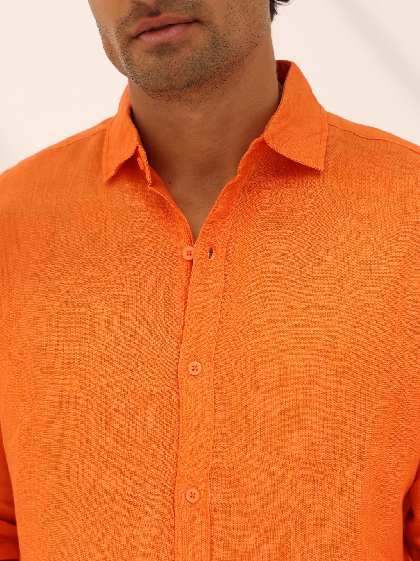 100% pure linen, long sleeve shirt in orange