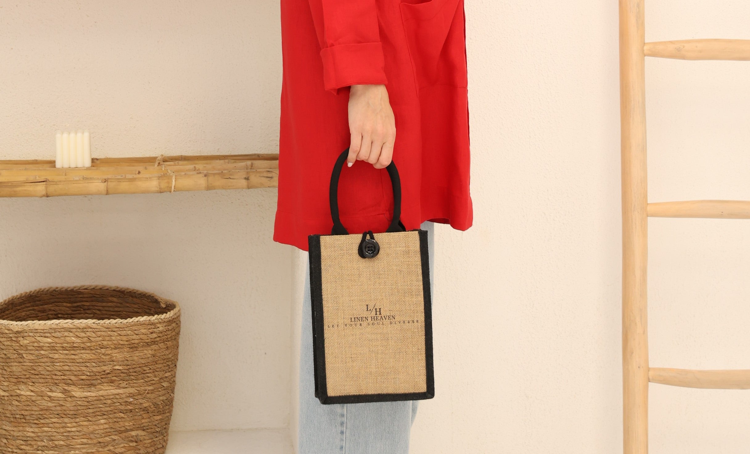 Mini jute Tote bag in Natural detailing