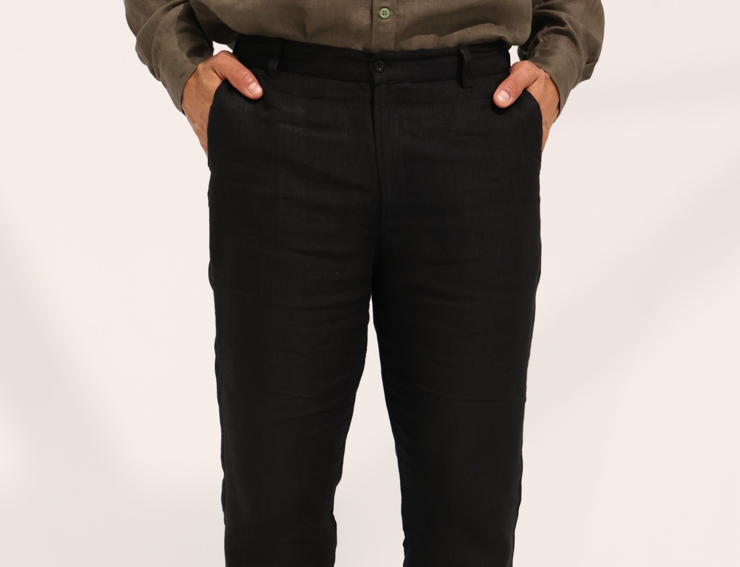 100% Pure linen Trousers in black