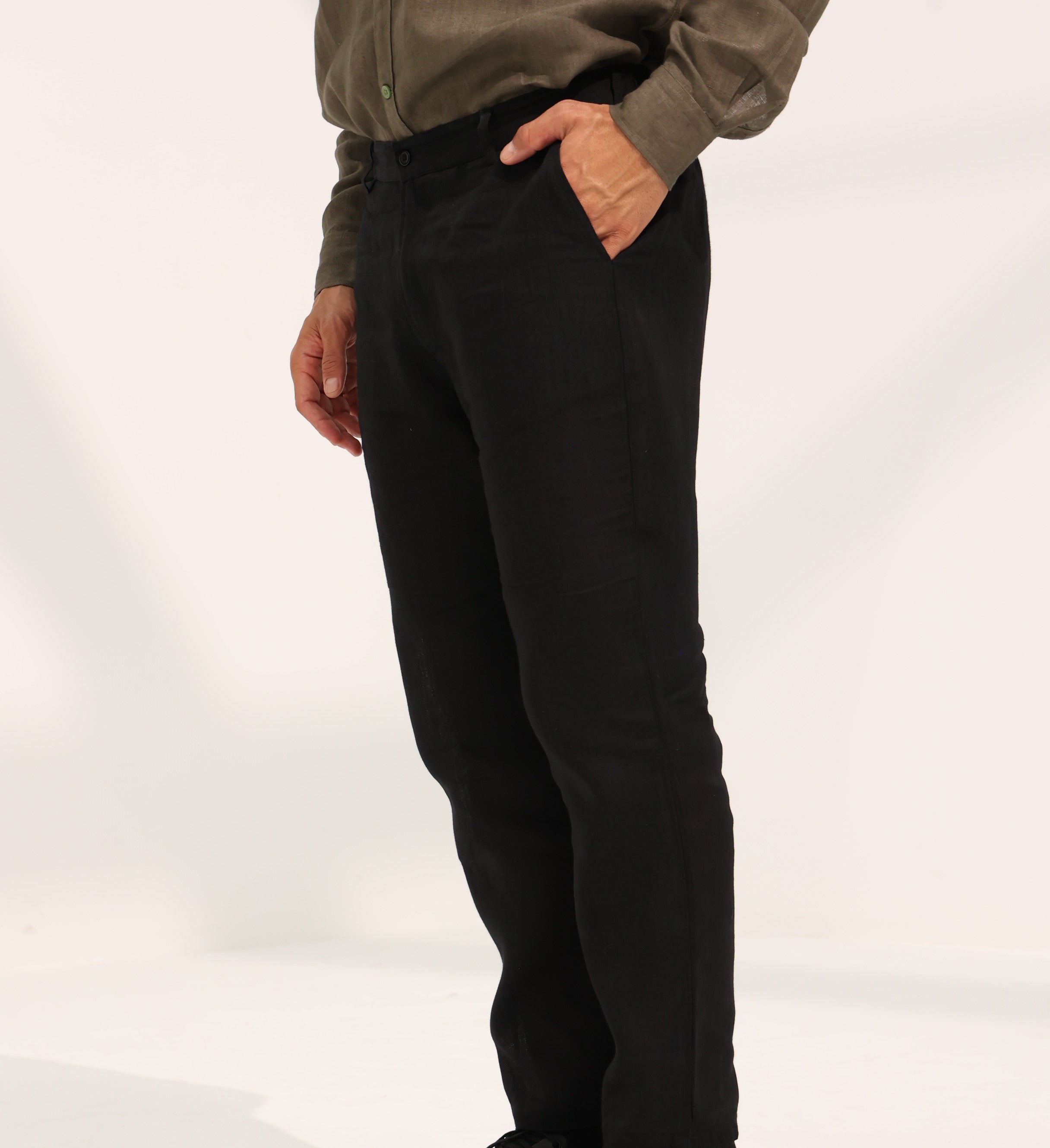 100% Pure linen Trousers in olive green